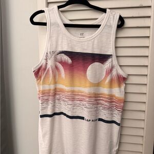 GAP Surf Tank Top with Sunset and Palm Design